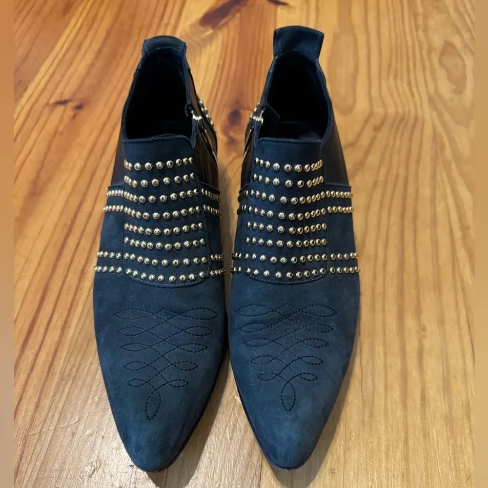 ANINE BING Charlie Low Ankle Boots SZ 38/7 Black Suede Gold Stud Embellishments ANINE BING Charlie Low Ankle Boots SZ 38/7 Black Suede Gold  main image 3